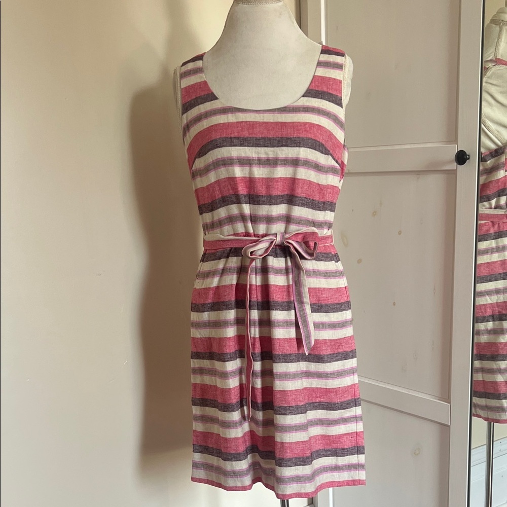 LOFT Multi Colored Striped Linen-Blend Cut-Out Back Lightweight Dress NWT Size 8